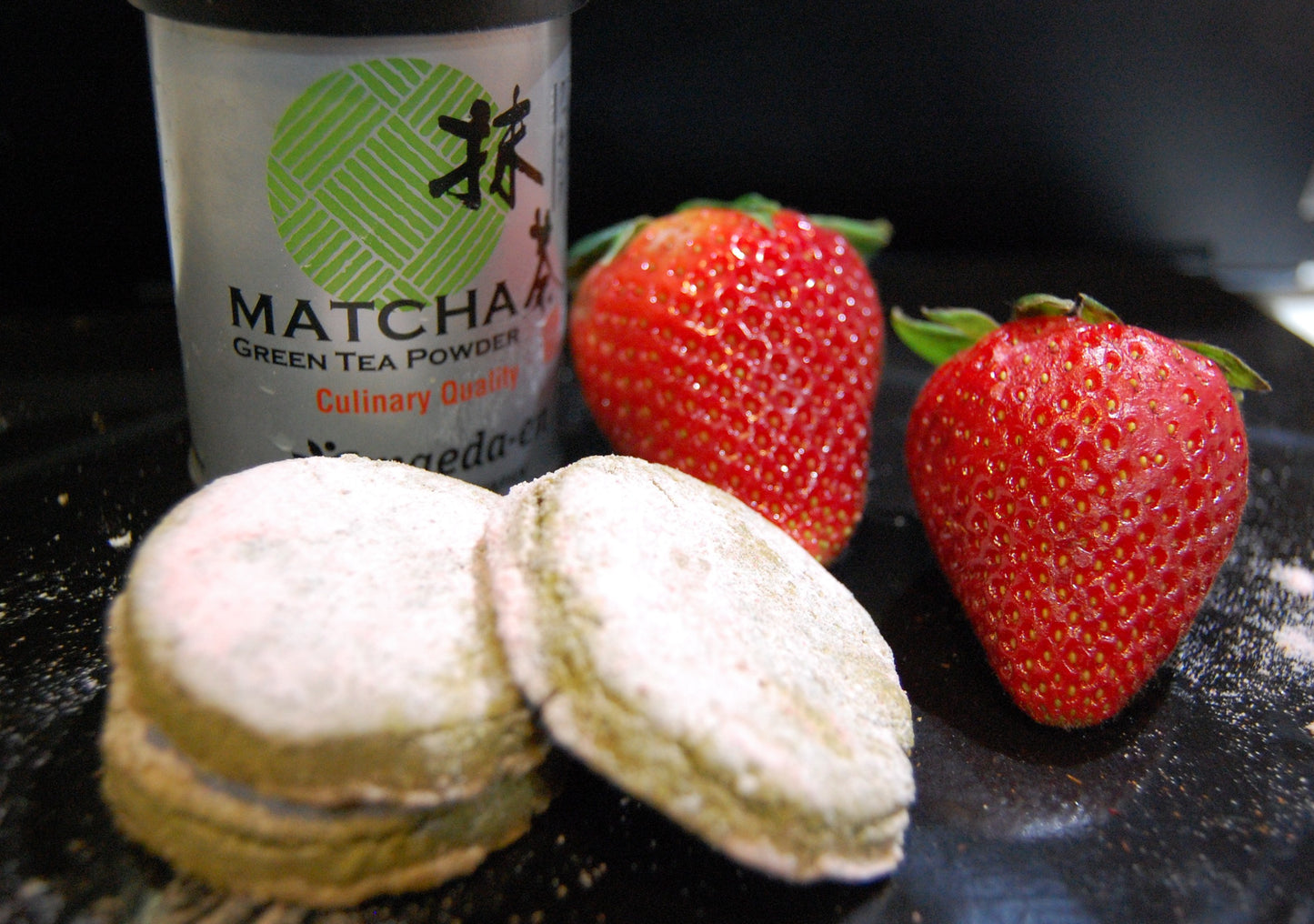 matcha strawberry cookie, front view