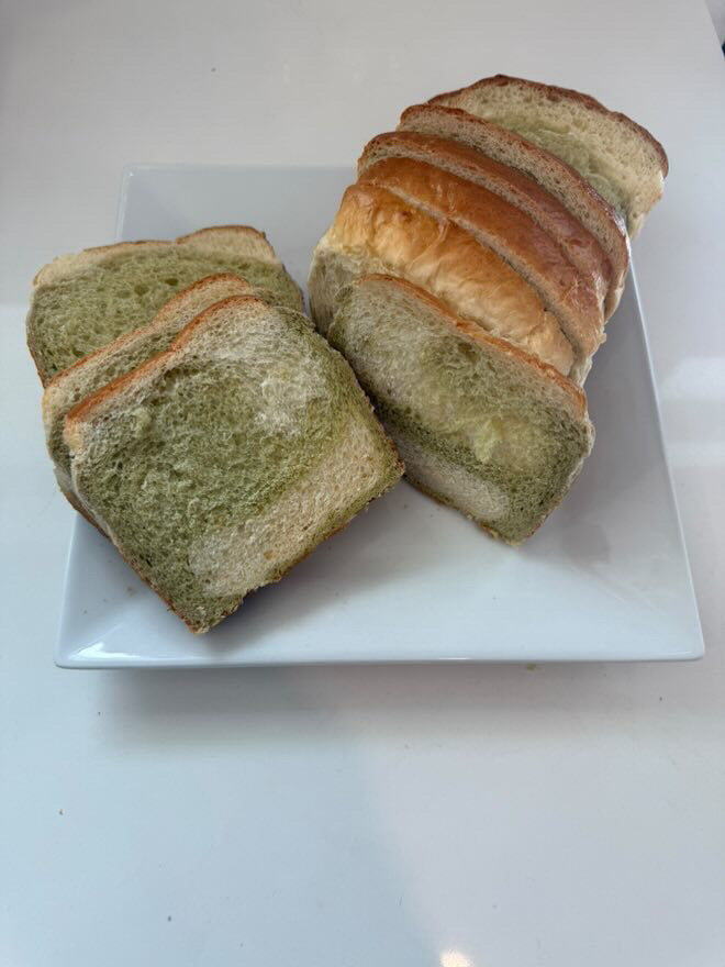 matcha milk bread shokupan, sliced