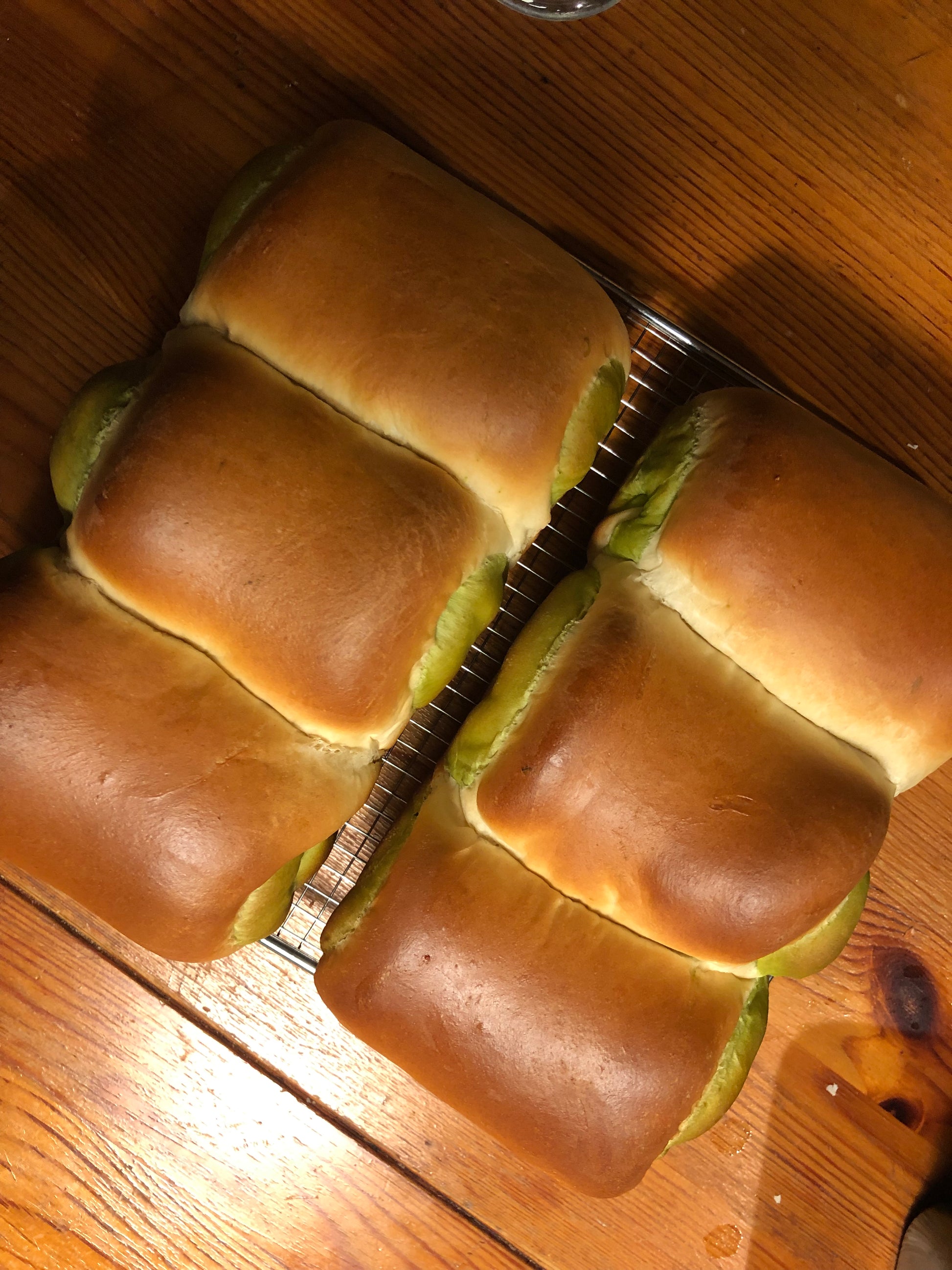 matcha milk bread loaves, aerial
